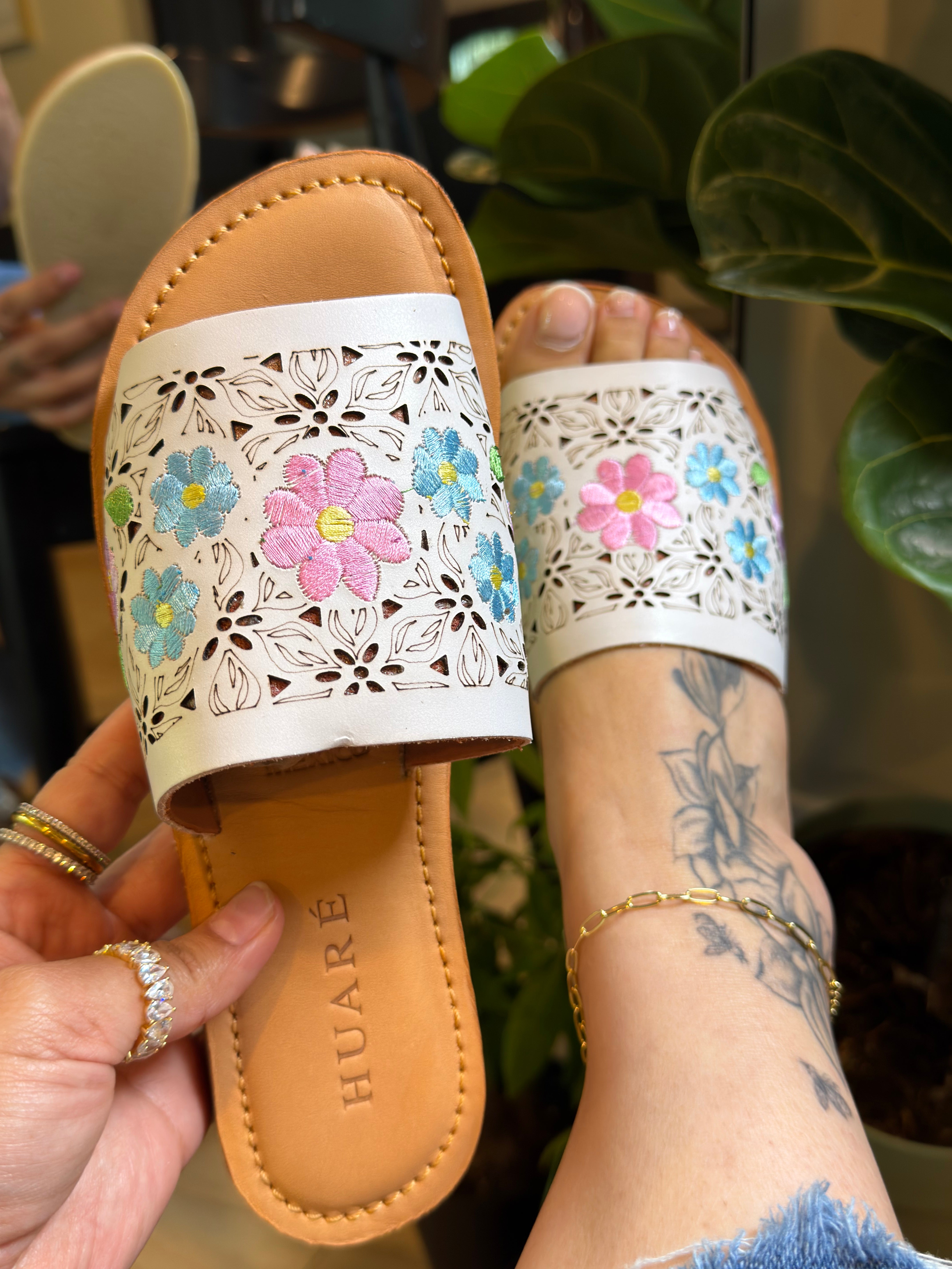 embroidered sandals, Mexican embroidered sandals, comfort slide sandals, floral embroidered slides, artisan sandals, boho sandals, Mexican fashion sandals, comfort sole sandals, colorful embroidered shoes, handmade inspired sandals