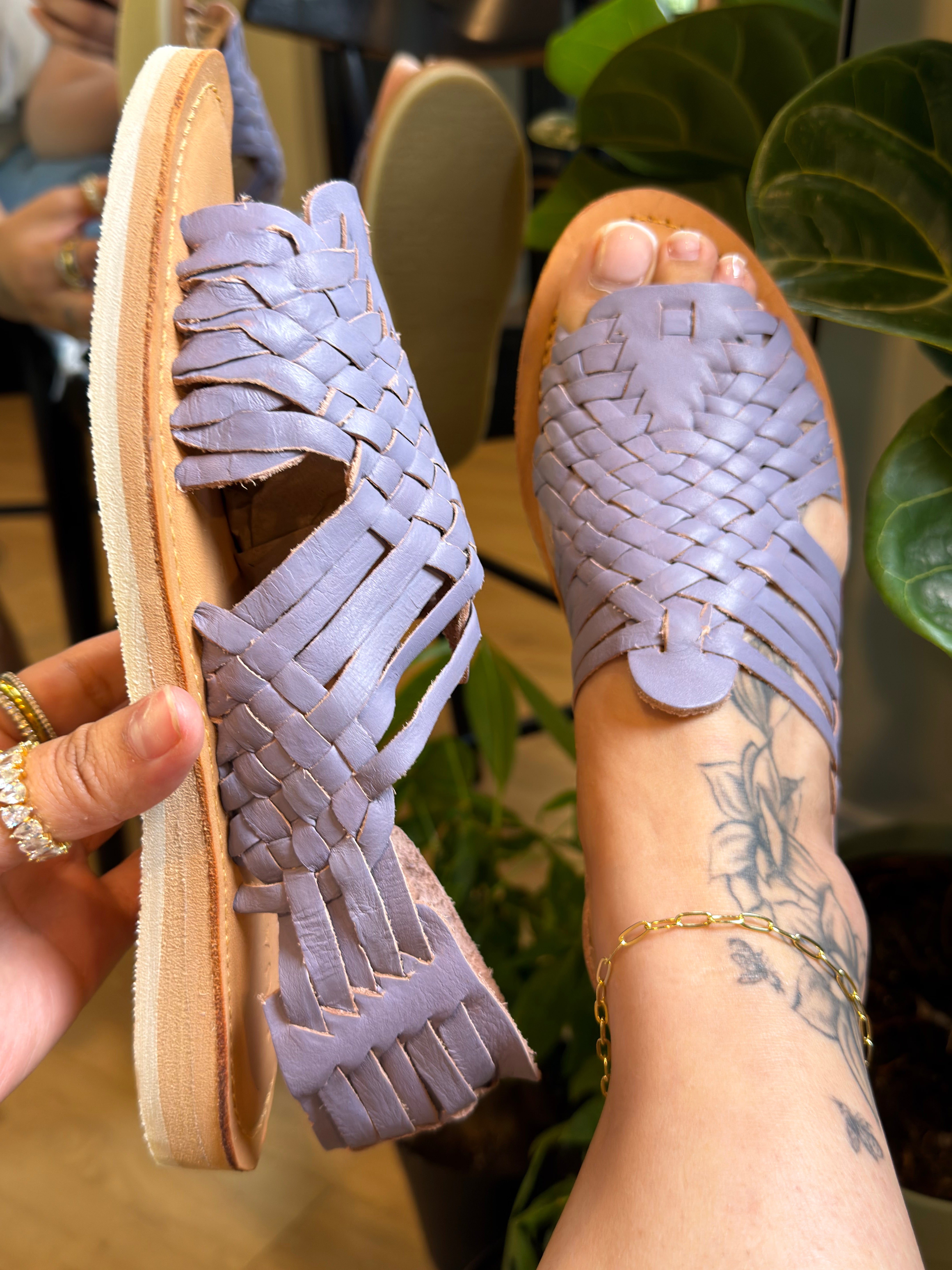 huaraches mexicanos, leather huarache sandals, handmade sandals Mexico, woven leather sandals women, comfort sole sandals, artisan sandals, lavender huaraches, Mexican huaraches women, closed toe huaraches, HUARE sandals, Mexican Huarache Sandals