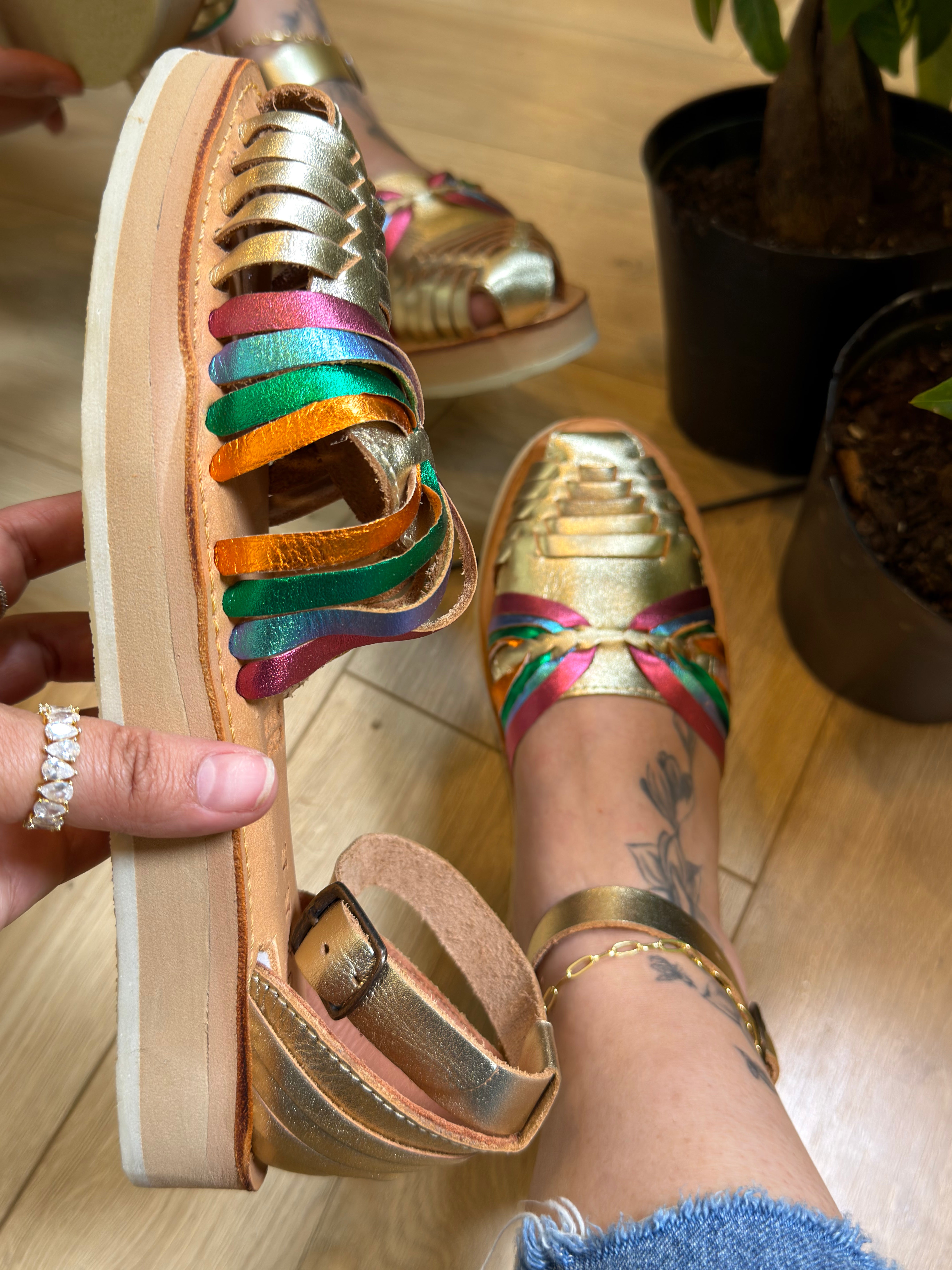     colorful huarache sandals
* metallic gold huaraches
* handmade Mexican sandals
* artisan platform sandals
* woven leather huaraches
* comfort sole huaraches
* multicolor huarache sandals
* handcrafted sandals Mexico
* boho platform sandals
* genuine leather huaraches